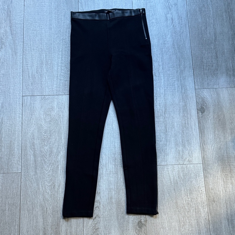 Zara Black Leggings Size Medium with Faux Leather Details and Zippers